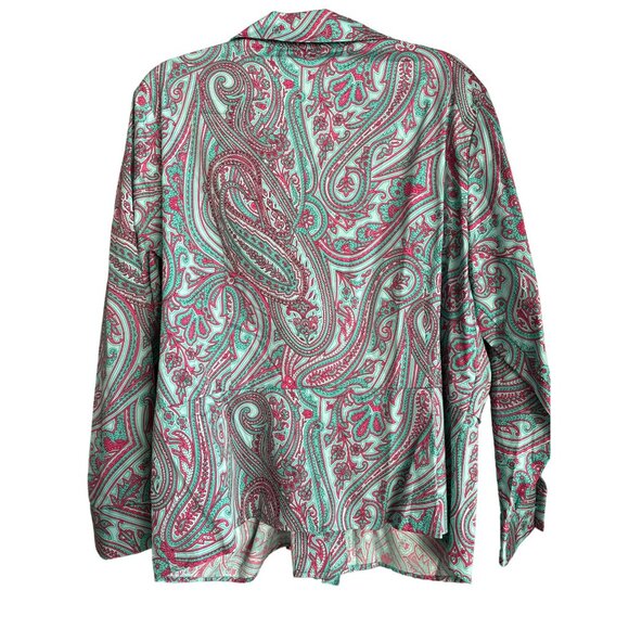Jones New York Signature Womans Paisley Button Blouse 2X Green Pink Twist Knot - Picture 4 of 5